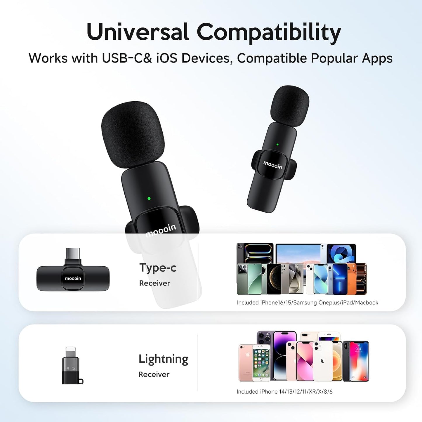 Wireless Mini Microphone for iPhone/Android:Lapel Microphone for Video Recording,Plug and Play,Live Streaming and Podcasting-Textured Black