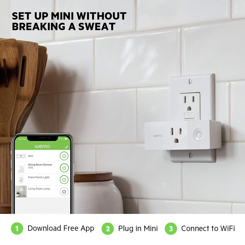 Wemo 43K-720-0224R Mini Smart Plug Compatible with Alexa, Google Assistant & Apple HomeKit(F7C063-CC), 2-Pack
