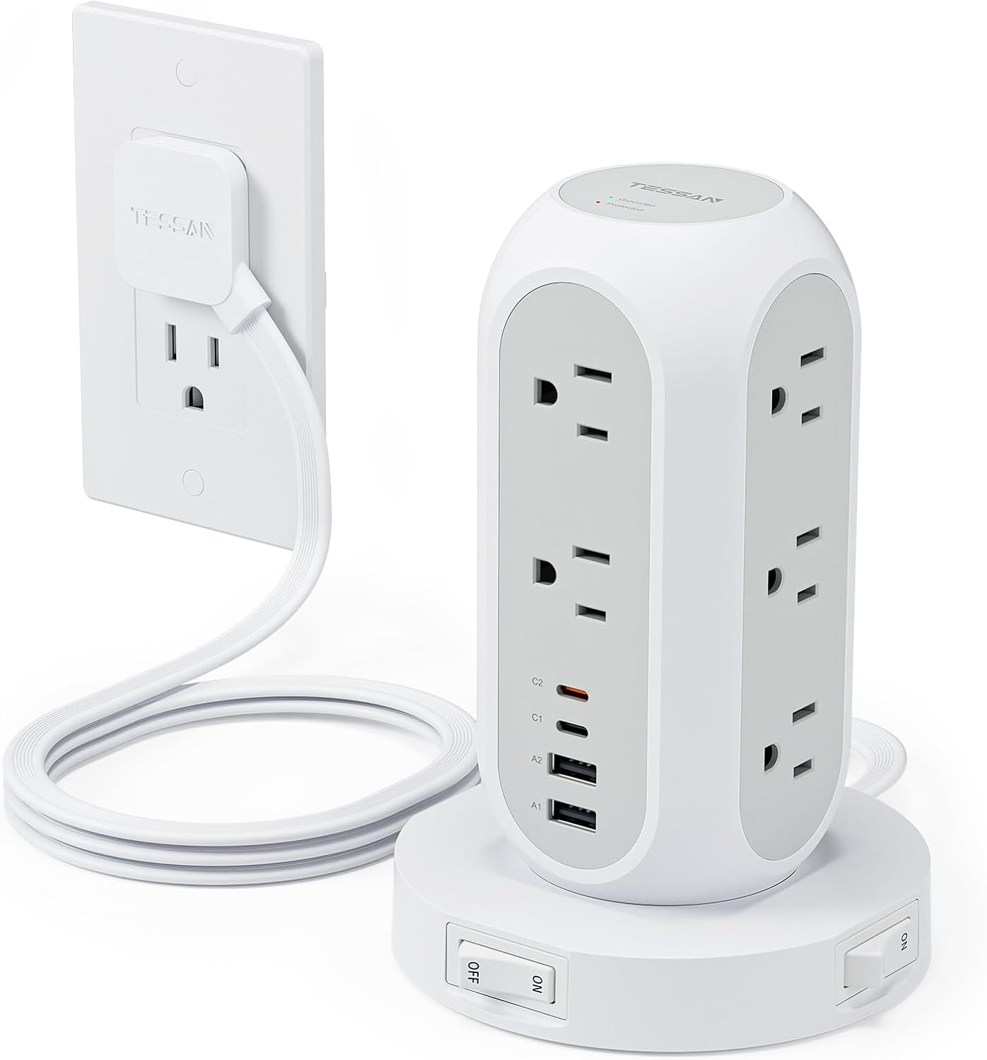 TESSAN Surge Protector Power Strip with 1050J, Individual Switches, 6 Ft | 11 Outlets, 4 USB Ports (2 USB C), Flat Extension Cord, 20W Charging Station for Multiple Devices, for Office, Dorm Room