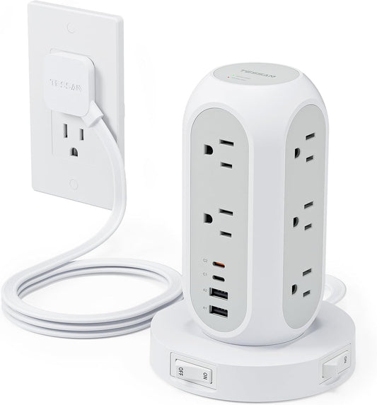 TESSAN Surge Protector Power Strip with 1050J, Individual Switches, 6 Ft | 11 Outlets, 4 USB Ports (2 USB C), Flat Extension Cord, 20W Charging Station for Multiple Devices, for Office, Dorm Room
