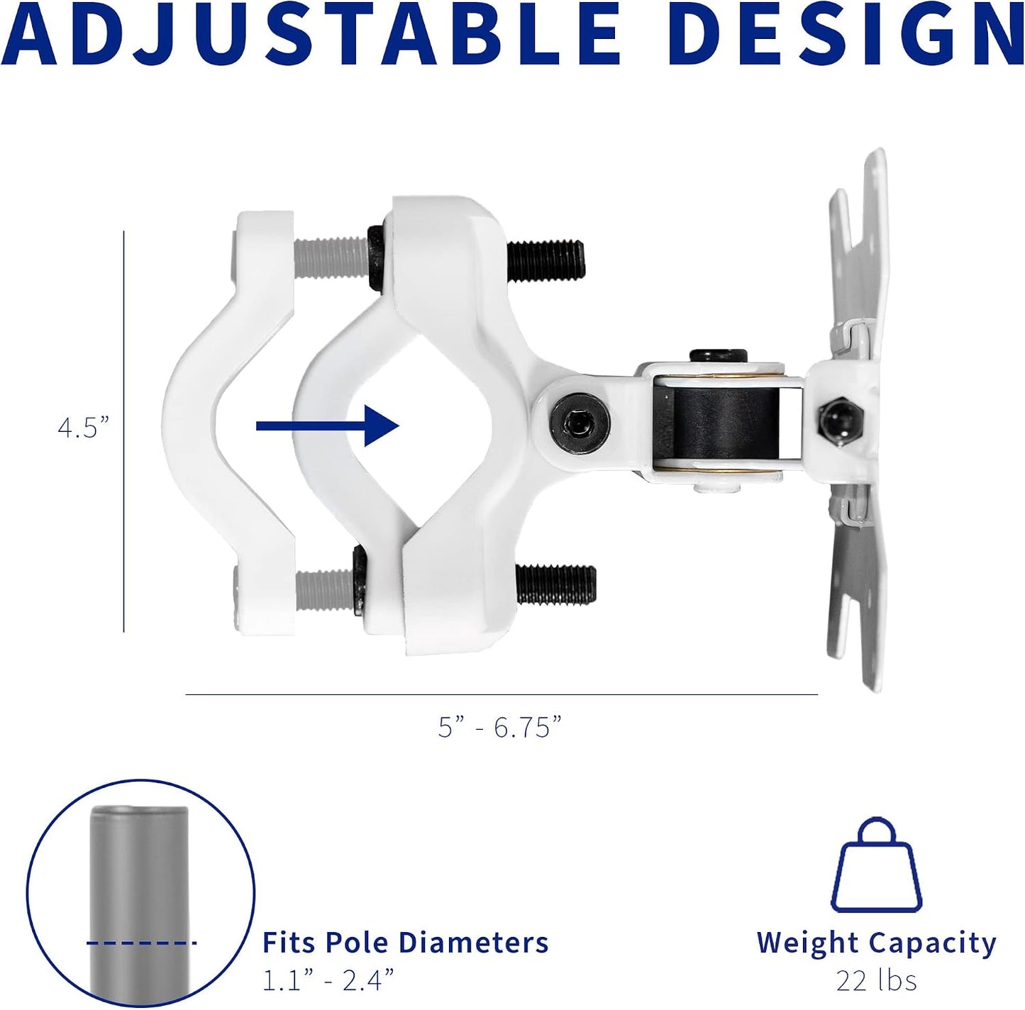 VIVO White Pole Bracket Monitor Mount for 13 to 30 in Screen, MOUNT-POLE01W | Universal, Heavy Duty Steel Design, Full Motion VESA Monitor Mount, Removable 75mm and 100mm VESA Plate