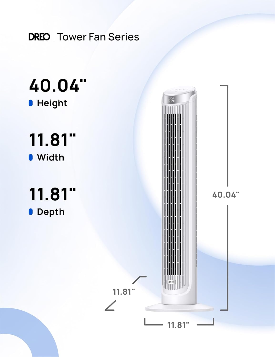DREO Tower Fan for Bedroom, 90° Oscillating Fans that Blow Cold Air | 26 ft/s Powerful Airflow, 28dB Quiet Fan, 5 Speeds, 4 Cooling Modes, 12H Timer, 40" Standing Floor Fan for Home Office
