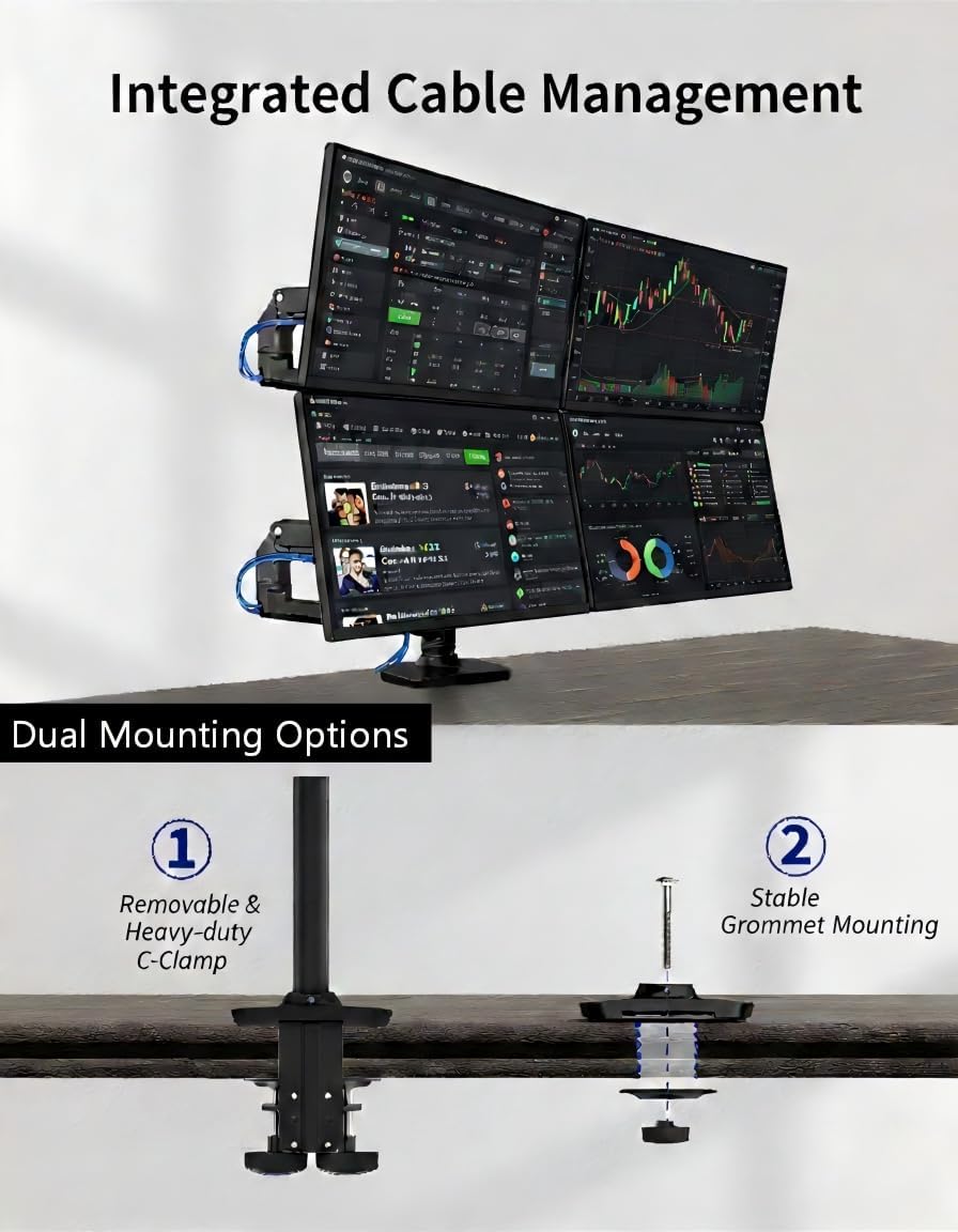 Heavy Duty Quad Monitor Mount, 4 Monitor Arm for 13-40 Inch Screens, Black