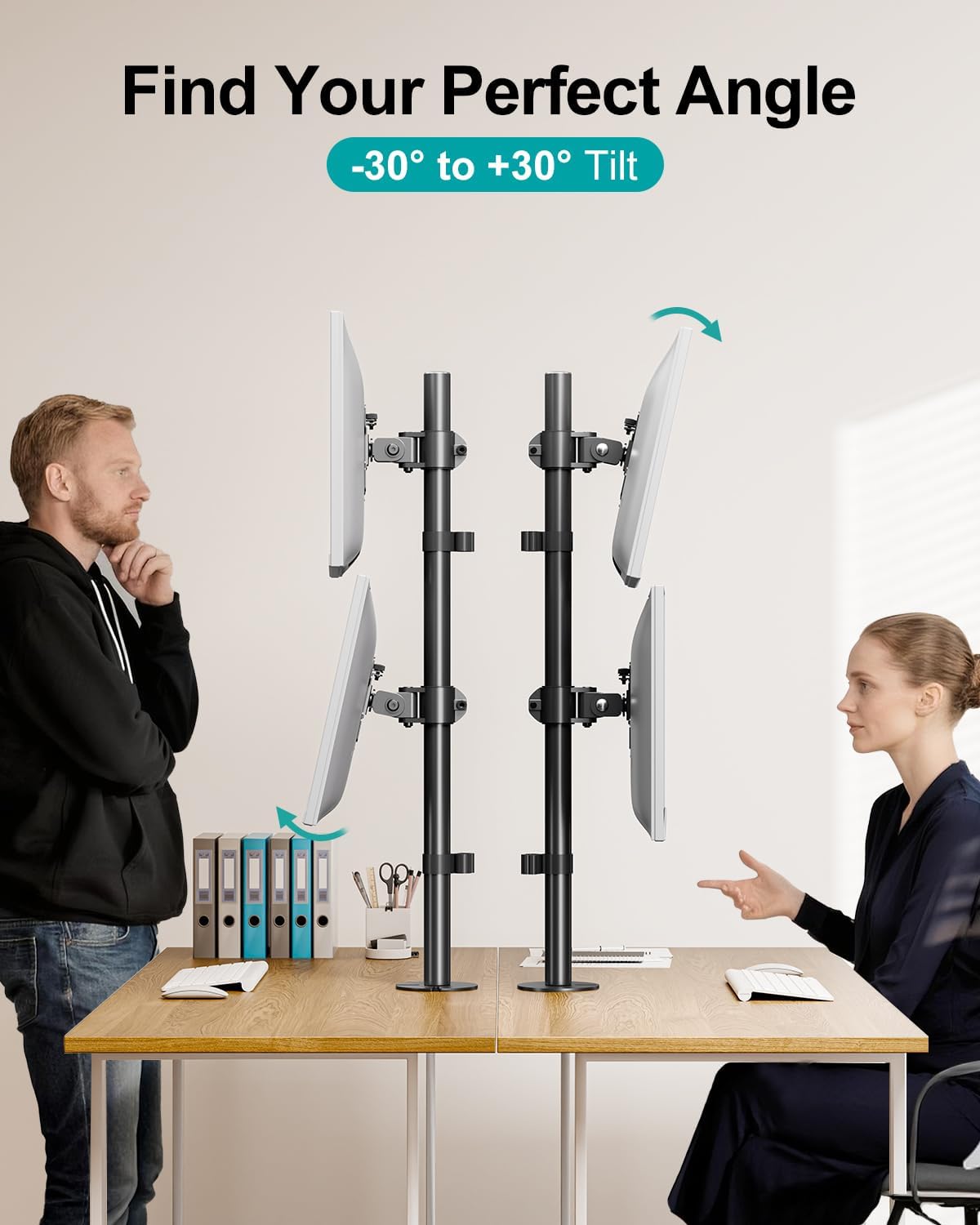 Stacked Monitor Mount for Max 32" Screens, Vertical Dual Monitor Stand