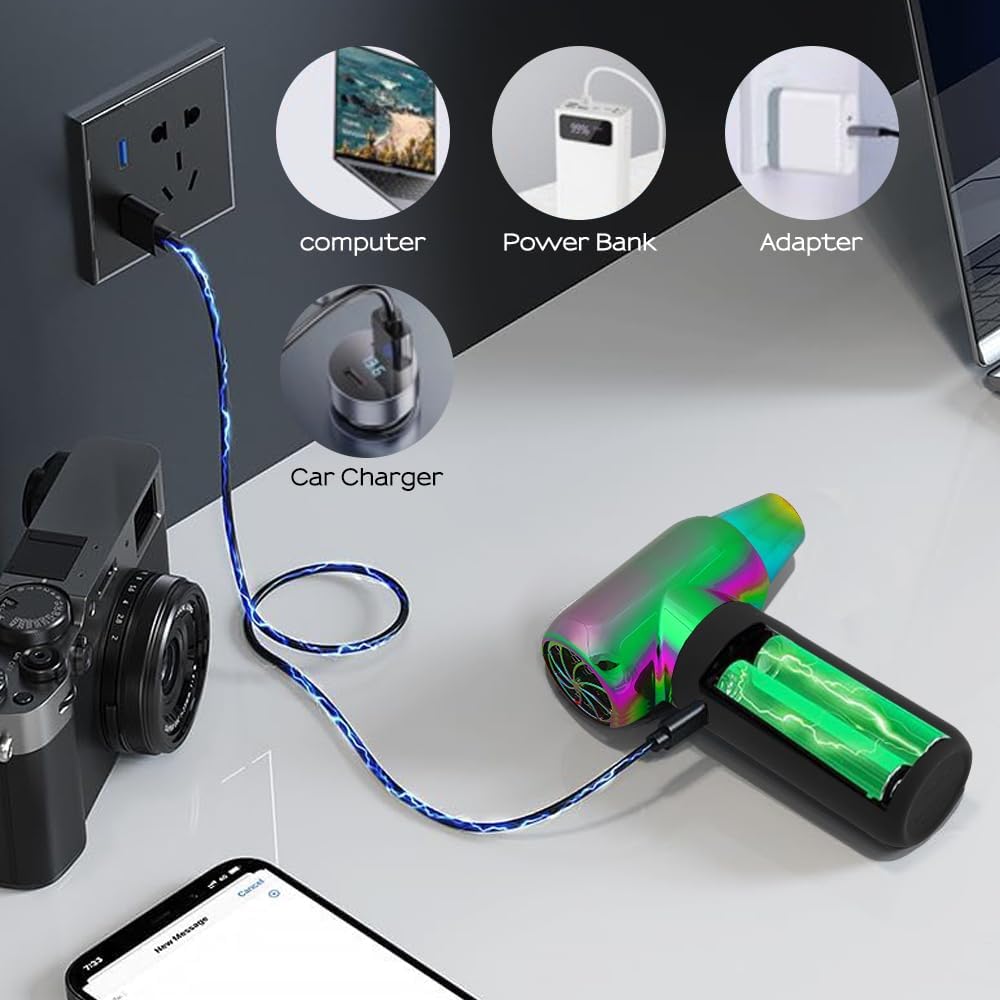 Compressed Air Duster - Electric Duster for Hair Barber, 3 Gear Mini Portable Jet Dry Air Blower, for PC, Office,Salon, Fan, Laptop, Keyboard, Car -Gradient Green
