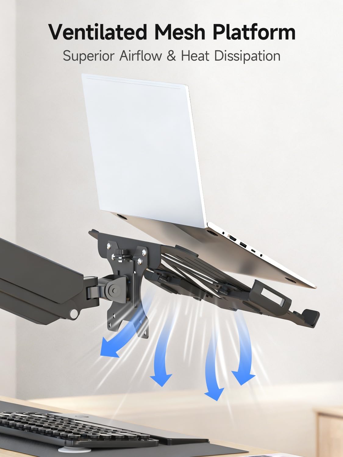 suptek Laptop Tray Adjustable 13 to 18 inch VESA Arm Mount Tray for Monitor Arms and Stands (Tray Only),Fits 75x75/ 100x100 mm VESA Mount Holes,and Supports Weight up to 22lbs,Black(TP0071)