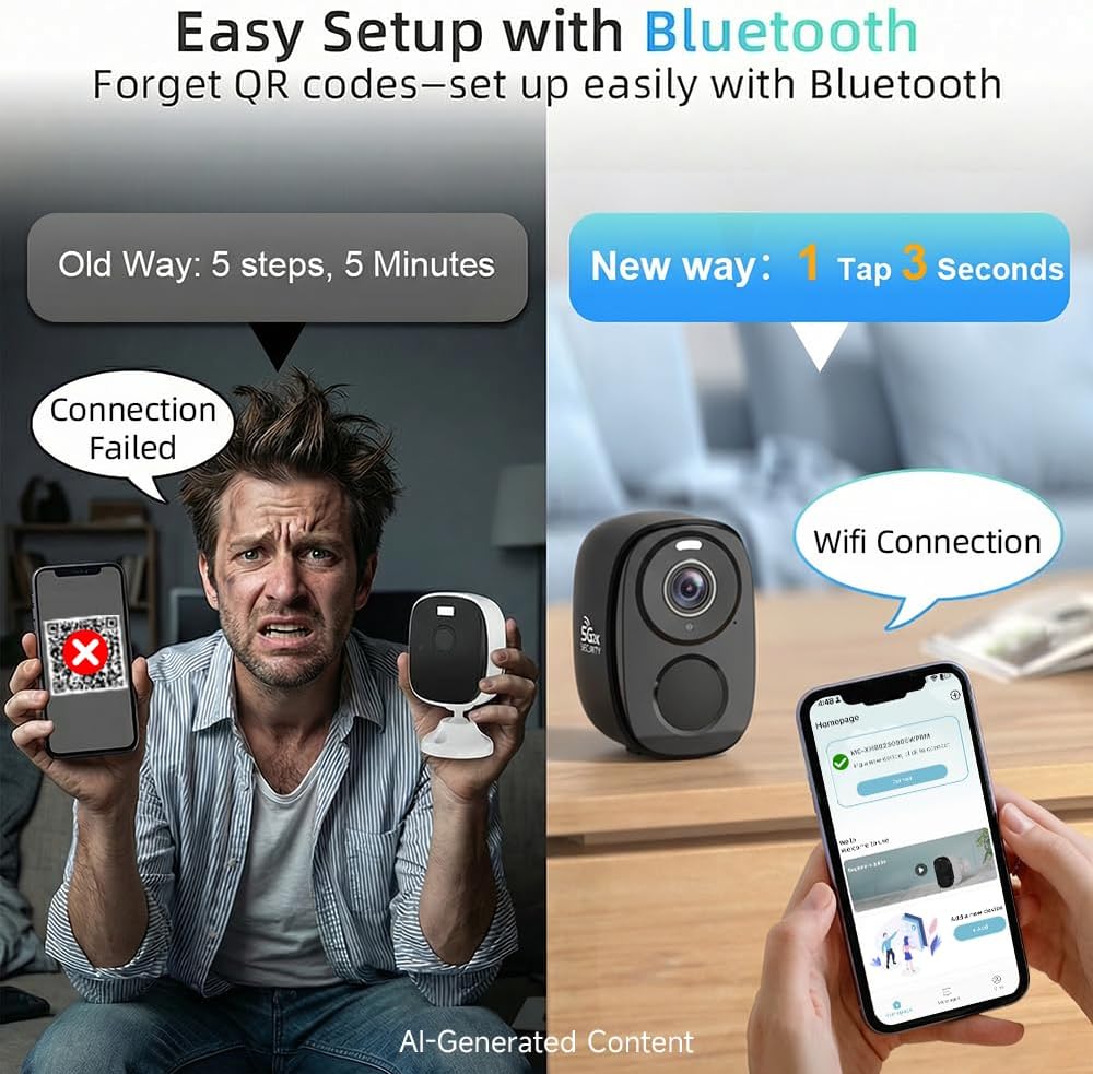 Rraycom 4Pack 5G/2.4G Security Cameras Wireless Outdoor,2K Battery Powered AI Motion Detection Siren Alarm WiFi Home Indoor Camera, Color Night Vision, 2-Way Talk, Waterproof, Works w/Alexa, Cloud/SD