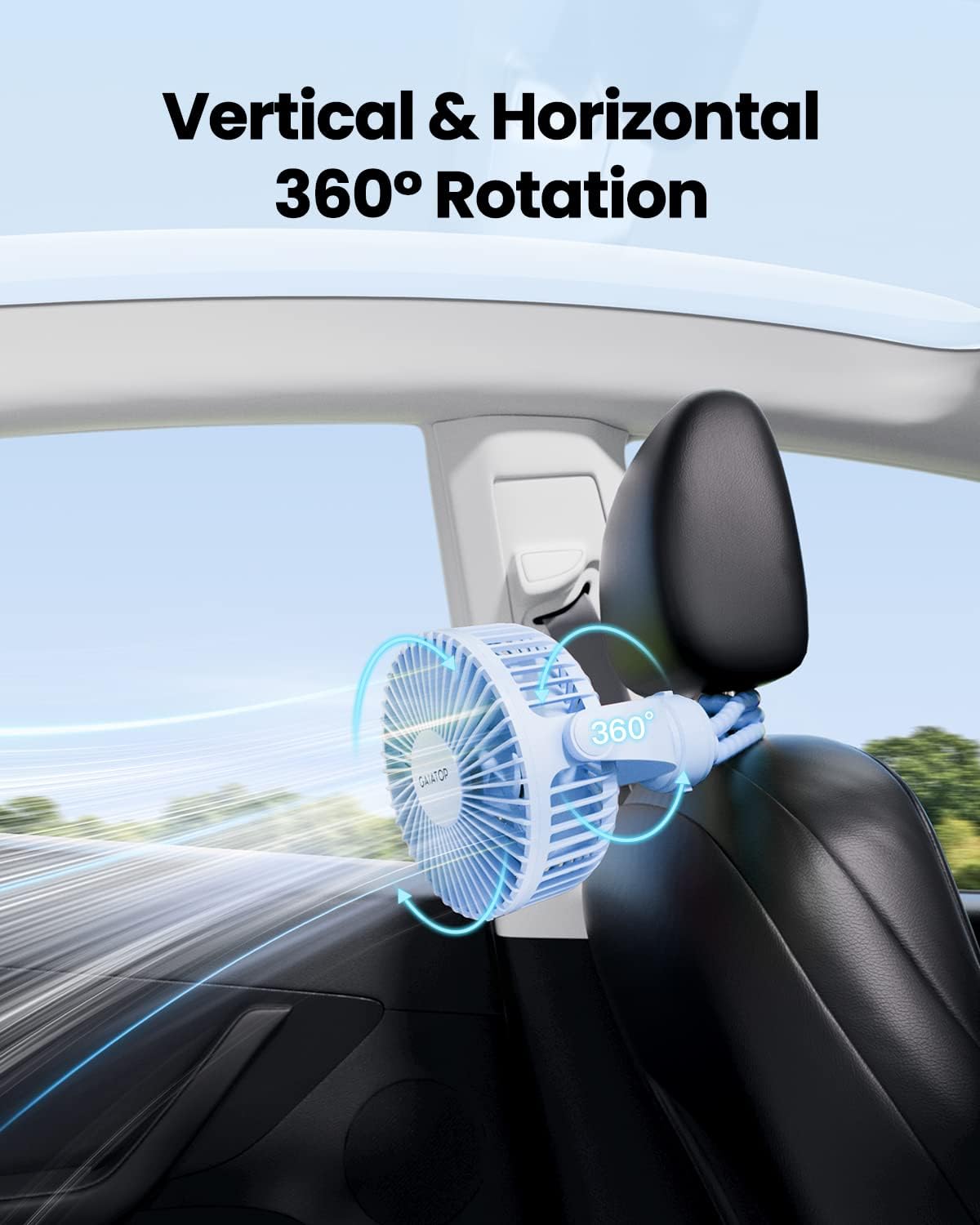 Gaiatop Mini Portable Stroller Fan, Small Clip on Fan Blue | Battery Operated Detachable, 3 Speed Rechargeable, 360° Rotate Flexible Tripod, Cooling for Car Seat Crib Treadmill Travel