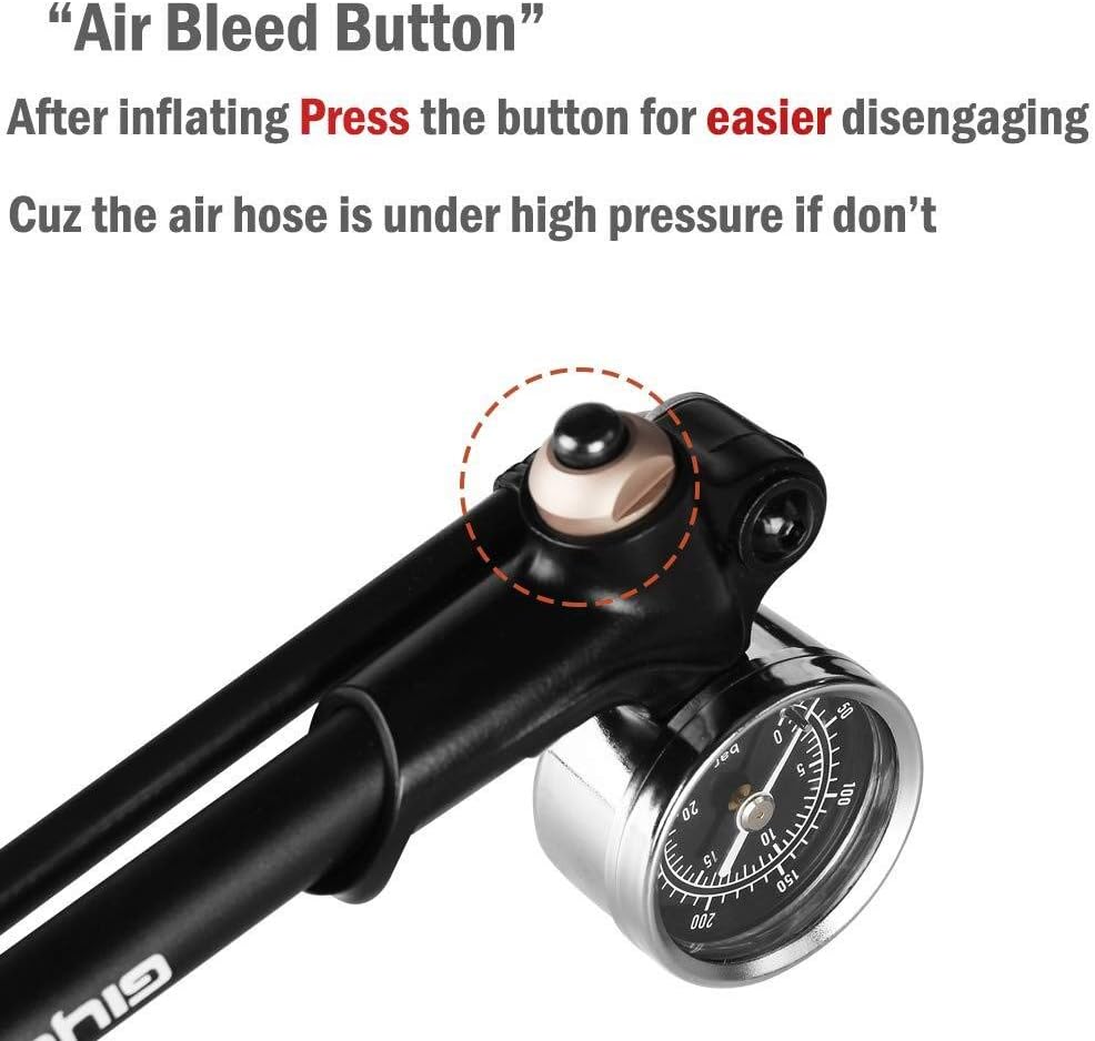Giyo High Pressure Shock Pump, (300 PSI Max) for Fork & Rear Suspension, Lever Lock on Nozzle No Air Loss (Black)