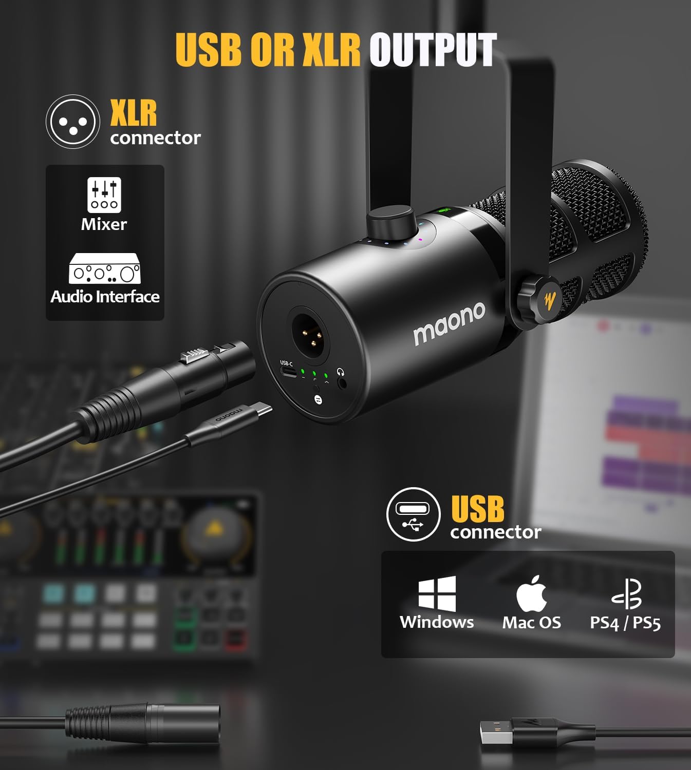 MAONO PD400X Dynamic Microphone, USB/XLR Podcast PC Mic with Software | EQ,Tap-to-Mute, Headphone Jack, Gain Knob & Volume Control, Studio Mic for Broadcast, Recording, Streaming & Gaming