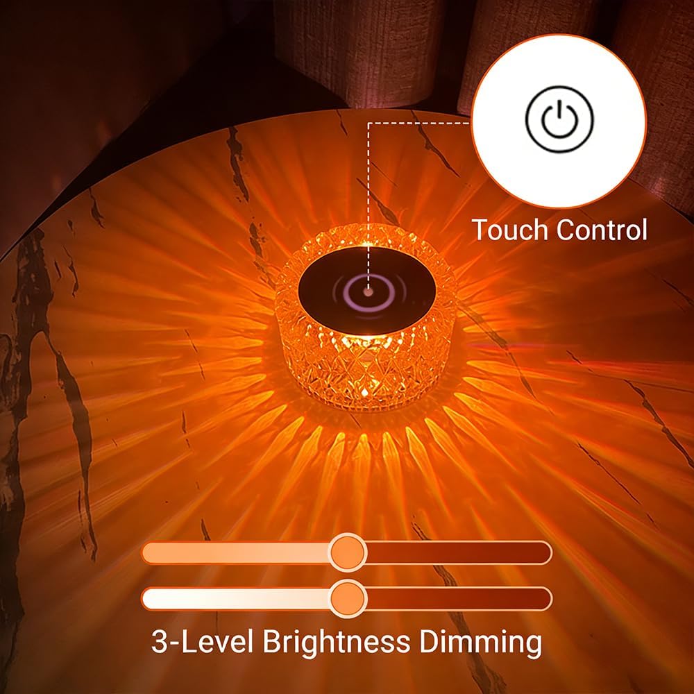 Portable Crystal LED Table Lamp, 3-Levels Brightness Desk Lamp,3 Color Touch Control Rechargeable Lamp for Bedroom Living Room Decor (3 Color)