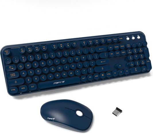 Wireless Keyboard and Mouse Combo with Switch Button- 2.4GHz Cordless Typewriter Keyboard | Auto-Sleep | USB Receiver for Windows PC/Laptop - Dark Blue