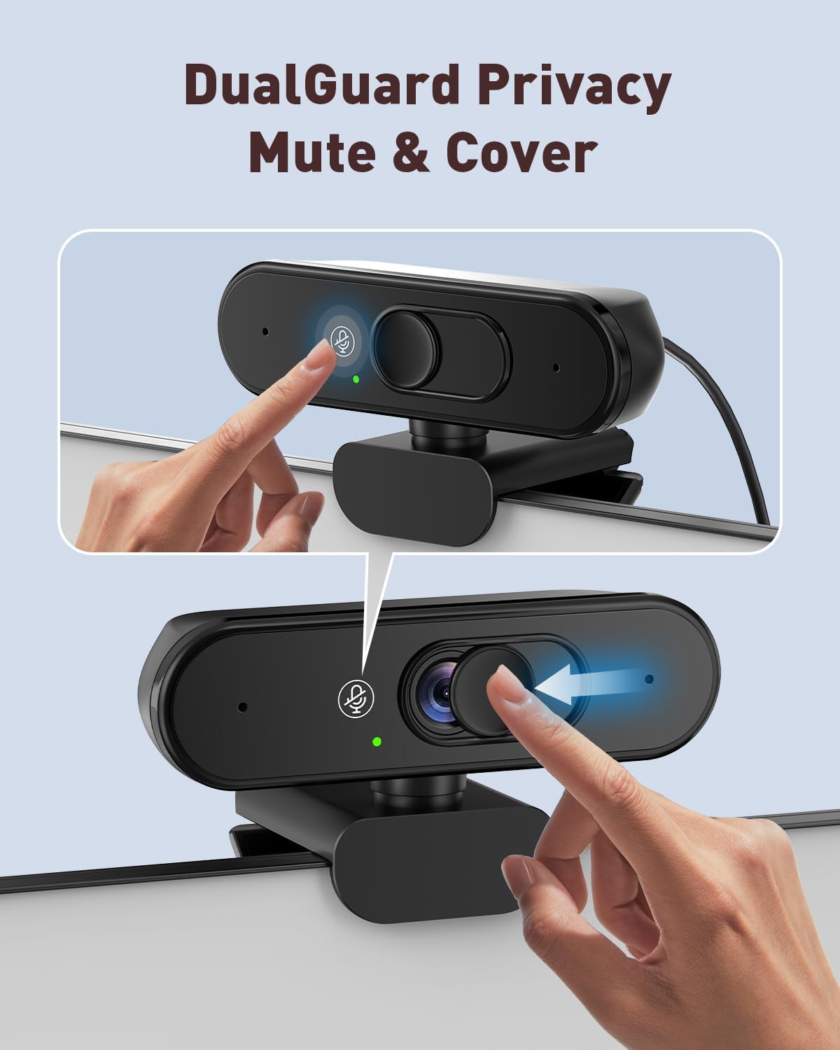 1080P Webcam with Mic, Privacy Cover, Mute Button for PC/Laptop | Dual privacy: mic mute button and lens cover; USB plug and play for Zoom, Teams, streaming and video calls