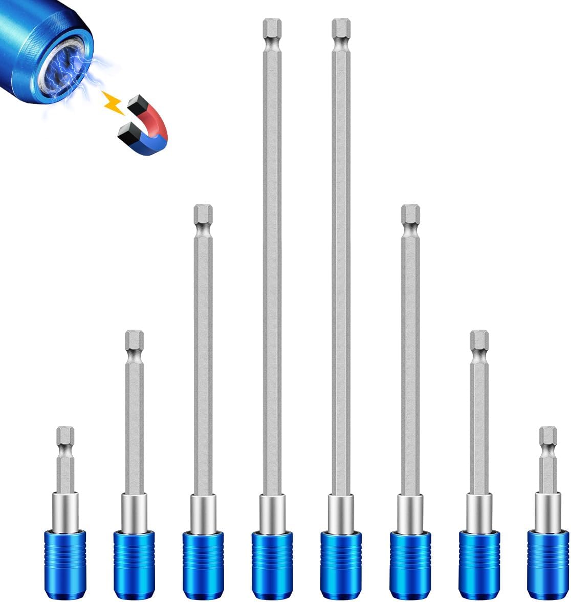 BLACKROBOT 8-Piece Drill Bit Extension Set, Magnetic Quick Change Impact Bit Holder in 2.5", 4", 6", 12" Sizes, for 1/4" Hex Drives, CR-V Steel, Ideal for Screwdriver Bits, Nuts, Drills