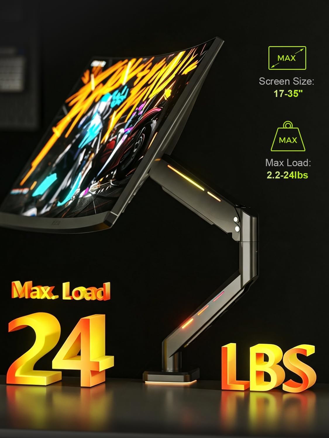 Suptek Single RGB Monitor Mount for 17-34-35'' Screen up to 24lbs, Gas Spring Monitor Arm, Full Motion Adjustable Desk Stand, Black, MDXDJ