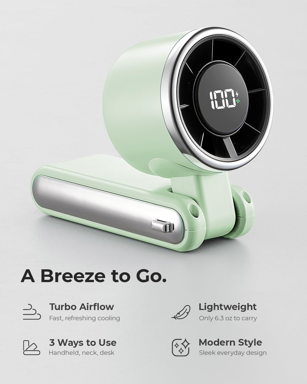 Portable Handheld Turbo Fan - 5 Gear High Speed 4000mAh Rechargeable Mini Personal Hand Fan Blow Cold Air, Battery Operated Travel Essentials, Beach Vacation, Gifts for Women, Men (Green)