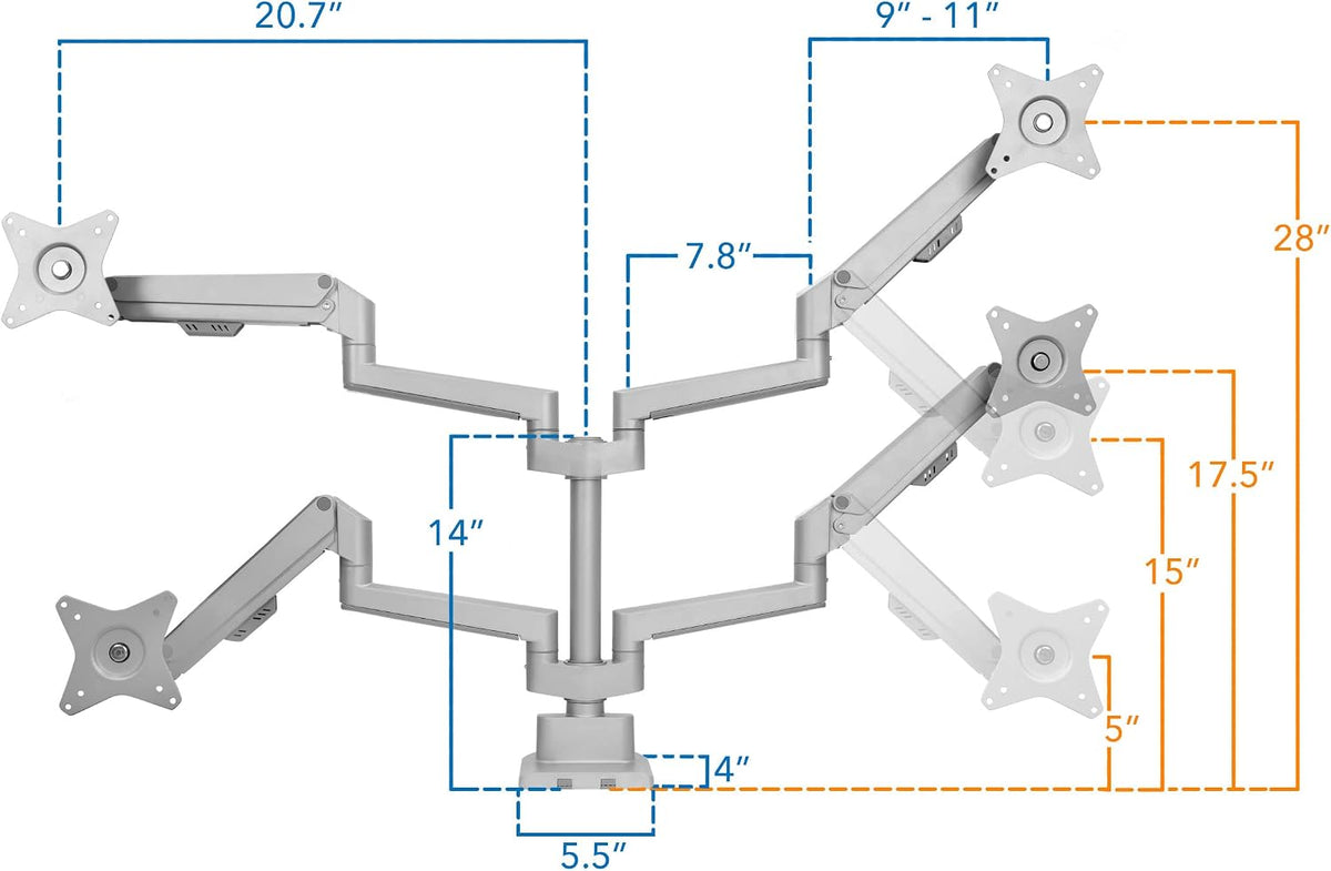 Mount-It! Dual Monitor Mount - Monitor Stands for 2 Monitors, Computer Arms on Desk Stand, Gas Spring Height Adjustable Desk Mount in Silver, VESA 75, 100 Fits Screens Up to 32", Silver Color