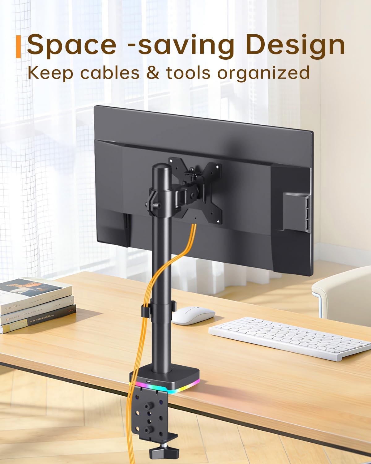Afaloona RGB Monitor Stand with USB Hub for 13-27" Monitors, up to 17.6 lbs | Single monitor mount with 1 USB-C and 2 USB-A ports supports charging and data transfer for gaming desks and workstations
