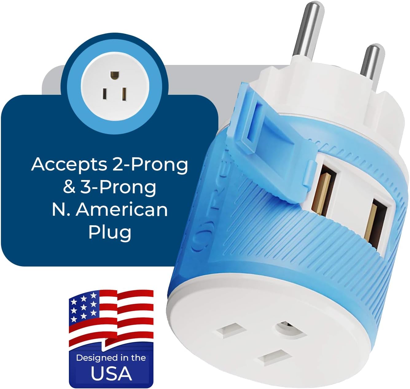 OREI Denmark Travel Plug Adapter with Dual USB - USA Input - Type K (U2U-20), Will Work with Cell Phones, Camera, Laptop, Tablets, iPad, iPhone and More