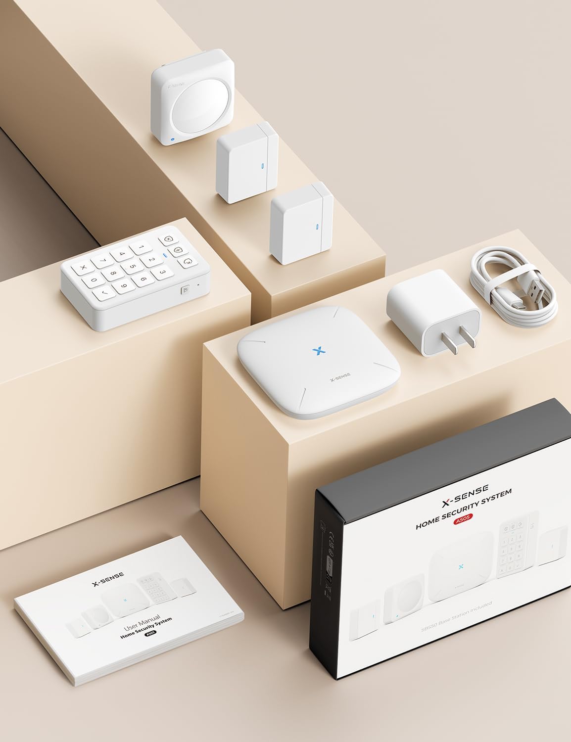 X-Sense Smart Home Security System, Wireless Security System 5-Piece Set, Supports Mobile App Alerts, Compatible with Alexa, Includes 1 Base Station, 2 Door Sensors, 1 Motion Sensor, 1 Keypad, AS05