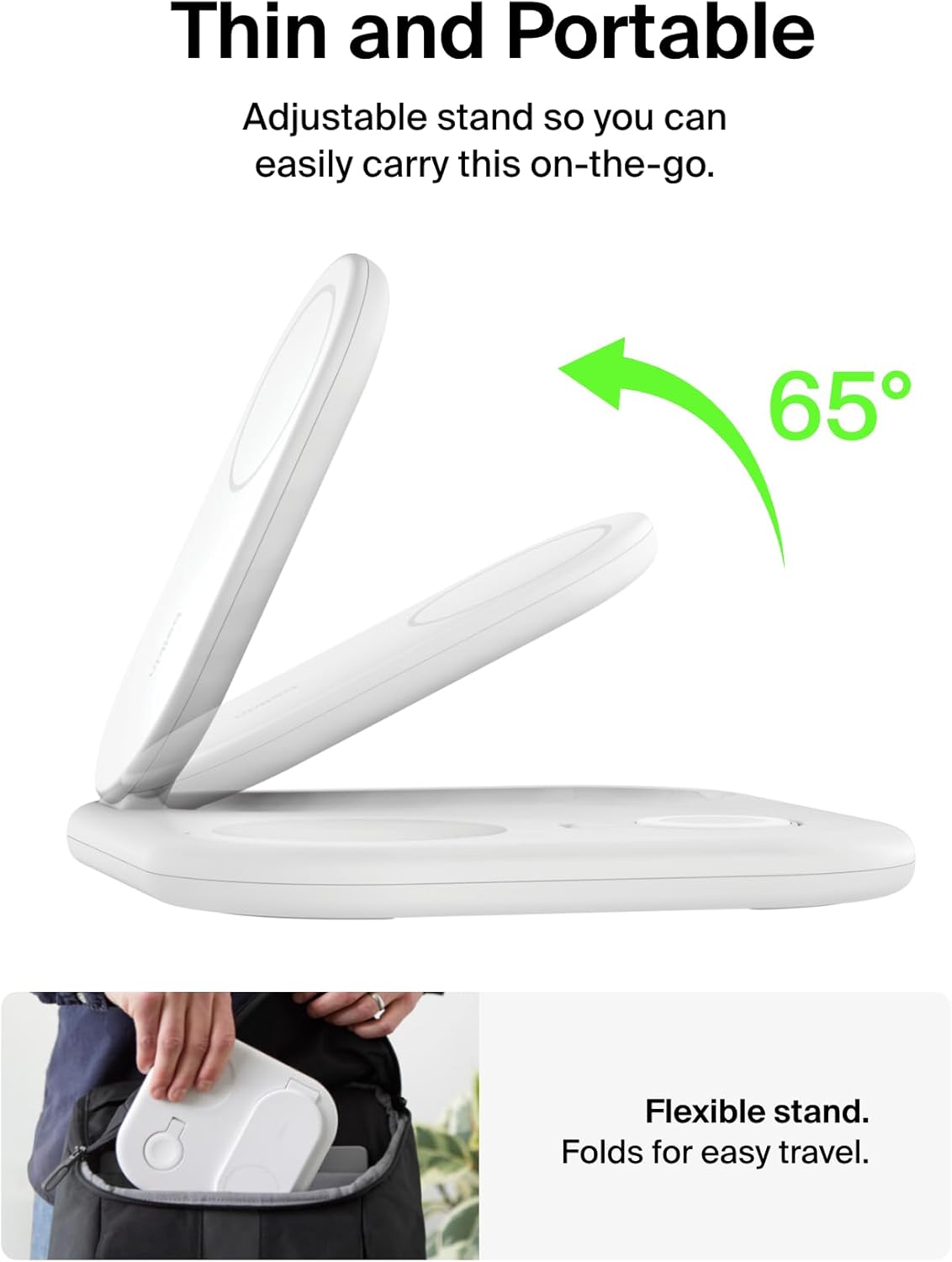 Belkin Qi2 Magnetic Wireless Charging Station, 3 in 1 Foldable Charger | MagSafe compatible, Apple Watch, AirPods, Qi2 certified, wireless charging station, travel stand