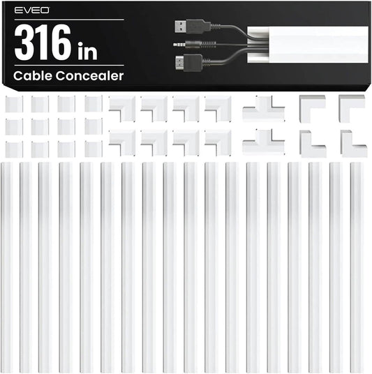 EVEO Cable Hider Wall 306” - Cable Raceway Cord Hider - Wire Covers for Cords on Wall, Cord Cover, Wall Cable Hider, Cable Concealer, Wire Hiders for TV on Wall Management-20X (L16 W0.95 H0.5) - White
