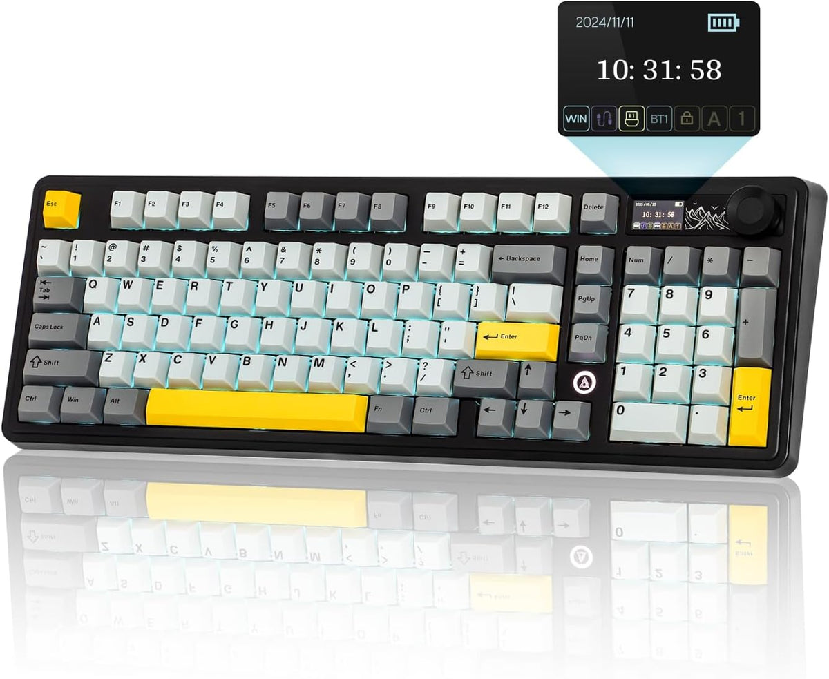 MechLands AJAZZ AK980 V2 Mechanical Gaming Keyboard with Display Screen, 10000mAh Battery, 98% Wireless Keyboard with BT/USB-C/2.4GHz, Hot Swappable, Linear Switch, Knob, RGB for Win/Mac (Black)