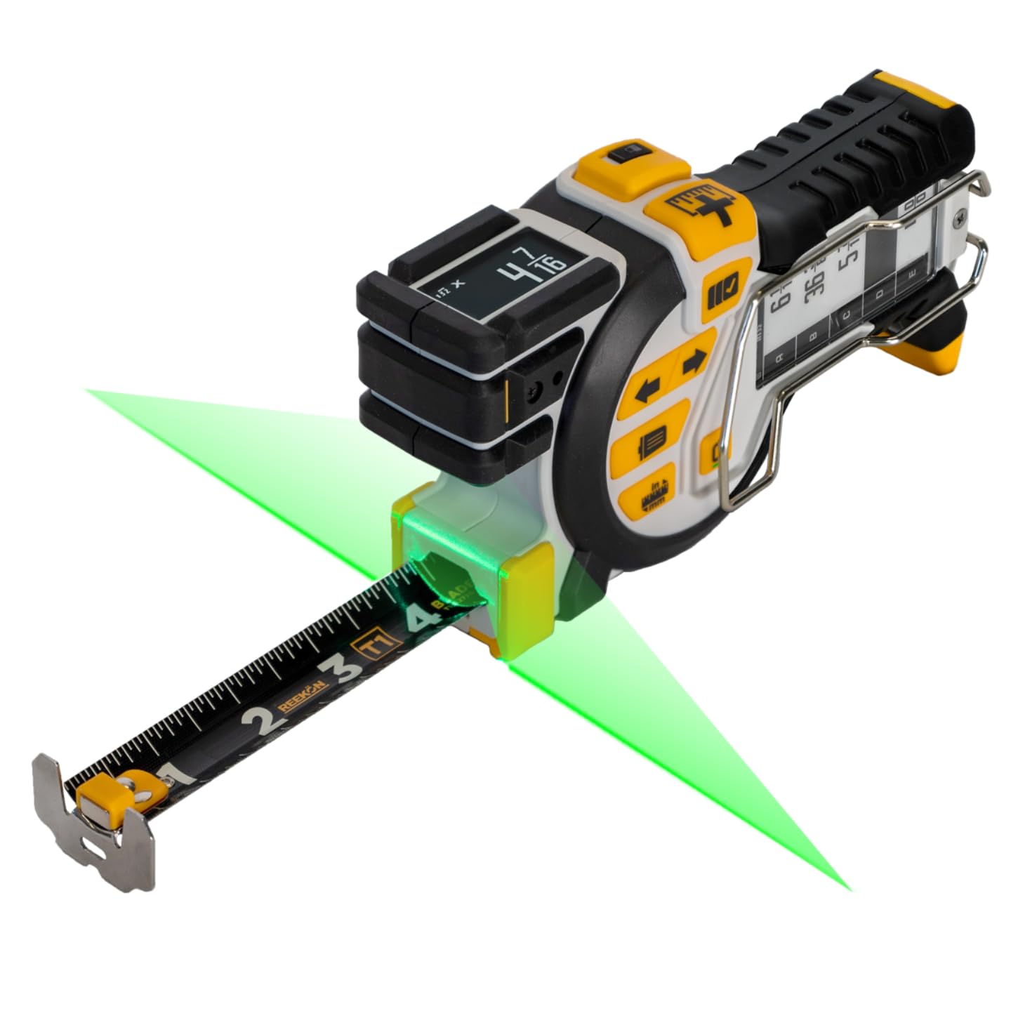 REEKON T1 Tomahawk 25 ft Digital Tape Measure for the Job Site | Professional Measuring Tool with Green Laser Line, E-Paper Display, 1,000+ Measurement Memory, Bluetooth, 20 Hr Battery Life