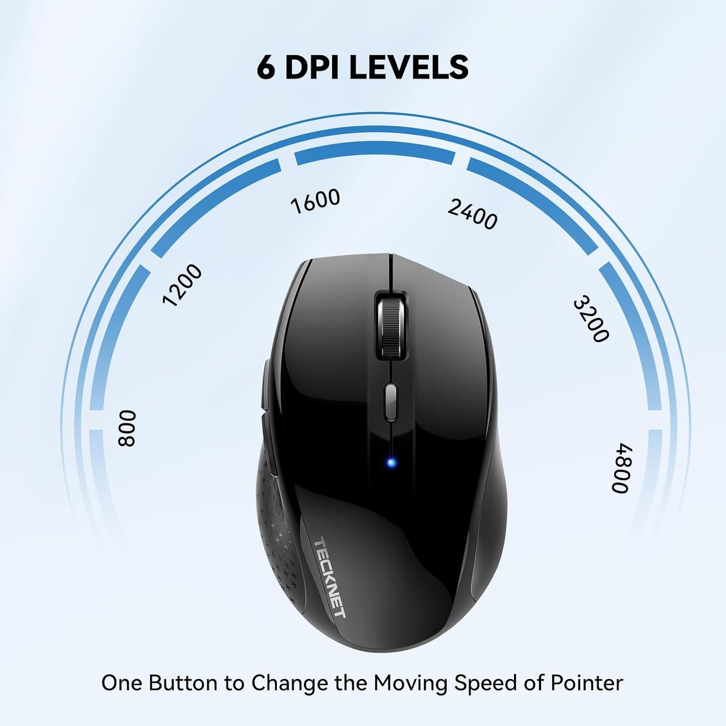 TECKNET Bluetooth Mouse, Wireless Silent 6 Buttons 2-Yr Battery, Black | BT 5.0/3.0, 6-Level DPI to 4800, Wide OS Compatible, Ergonomic for M/L Hands, Extended Battery