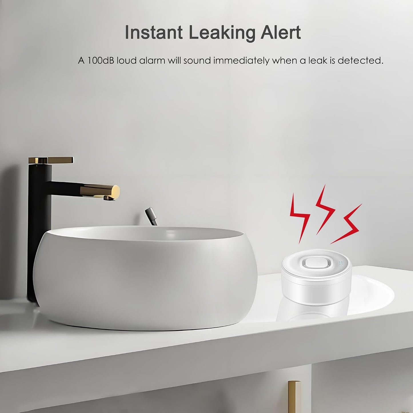Wi-Fi Water Leak Detector: 100dB Water Sensor Alarm for Basement, Adjustable Alarm and App Alerts, Flood Leakage Detection Devices for Pipe/Drain/Sink/Faucet