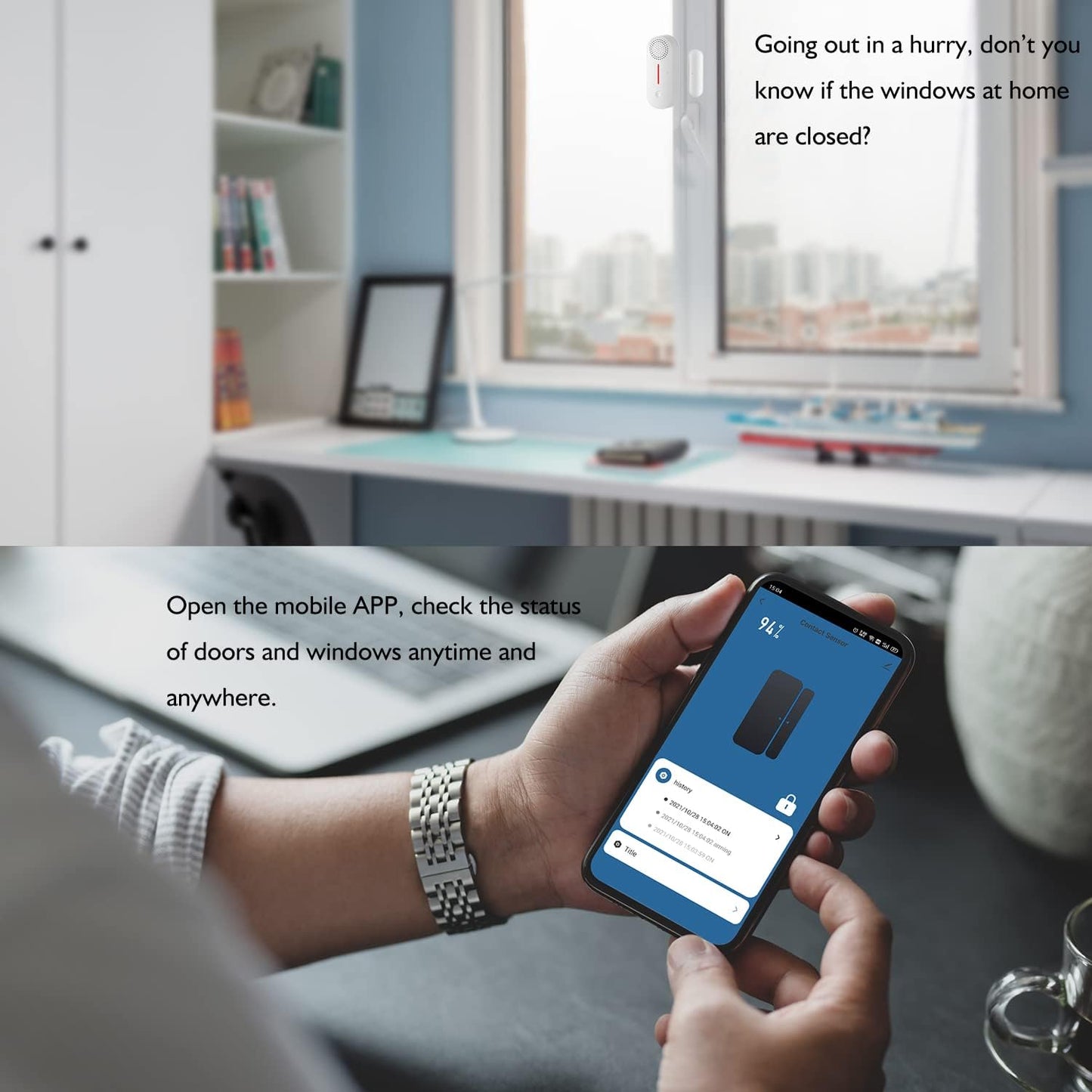 WiFi Door Window Sensor Alarm: Smart Door Sensor, Magnetic Contact Sensor Wireless for Home Security Burglar Alert, 90db Alarm & App Notification, Door Open Sensor Compatible with Alexa (1-Pack)