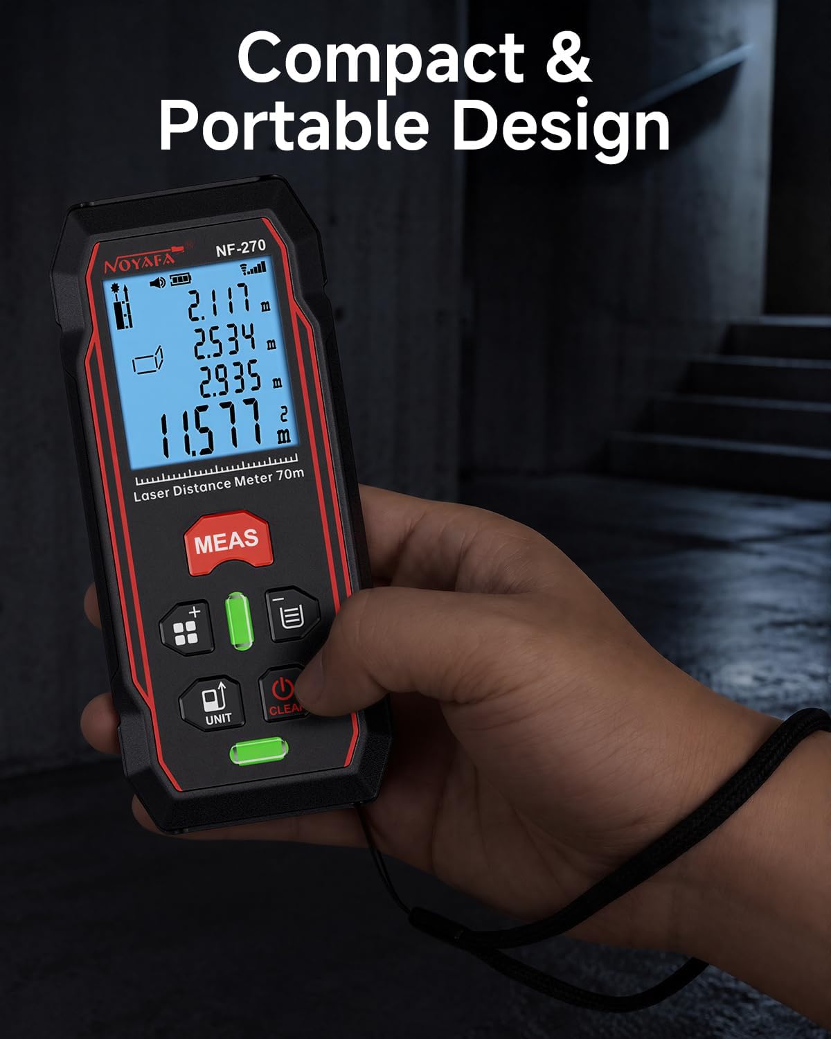NOYAFA 230Ft Laser Measuring Tool, Digital Laser Tape Measure | Backlit LCD, ±1/16" High Accuracy, Distance/Area/Volume/Pythagorean Modes, Compact for Home & Construction