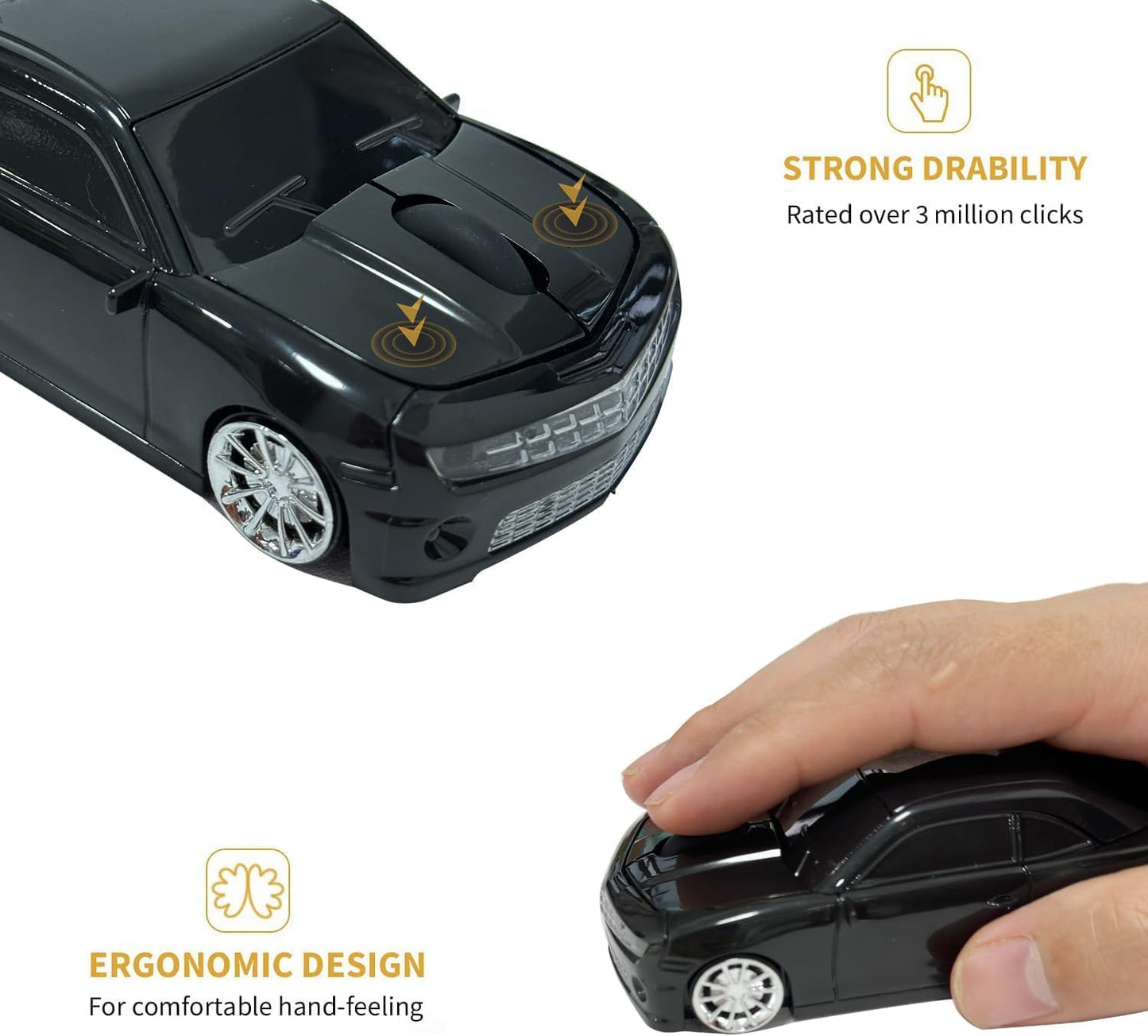 Car Mouse for Compuer, Funny Sport Car Shaped Computer Mouse, 2.4Ghz Wireless Mouse Car Mouse with USB Reciver for Laptop, PC (Black)