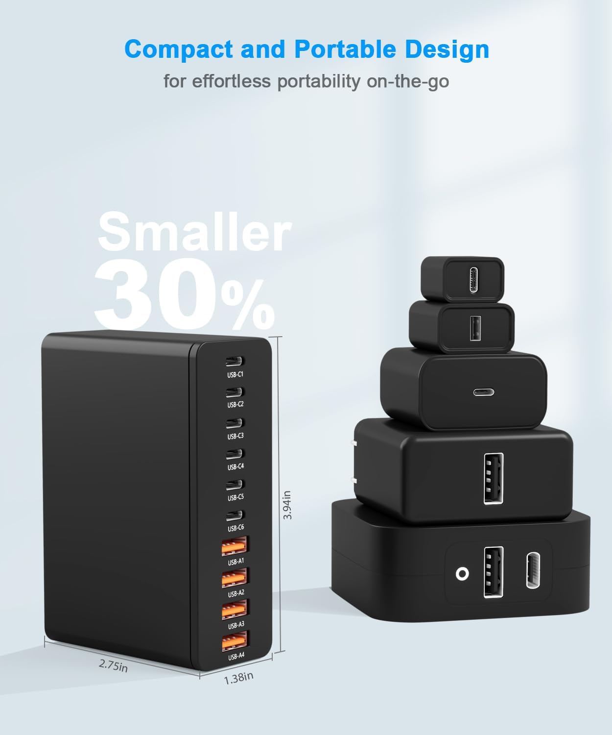USB C Charging Station 10 Port with 4 Cables,200W GaN Type C Charger Block | Wall Charger Power Strip Adapter Plug for iPad iPhone17 16 15 14 13 12 Pro Max Pixel Note Galaxy Black