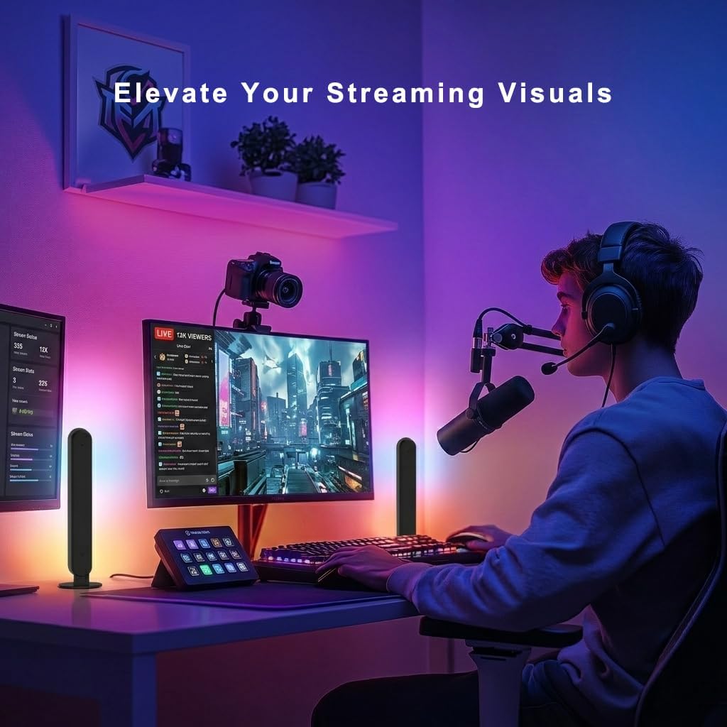 Smart Light Bars, RGB LED Streaming Light with Music Sync, Bluetooth RGB-ICW Desk Light, Gaming Lights for PC, TV, Mood Lighting, USB Powered for Room Decoration.