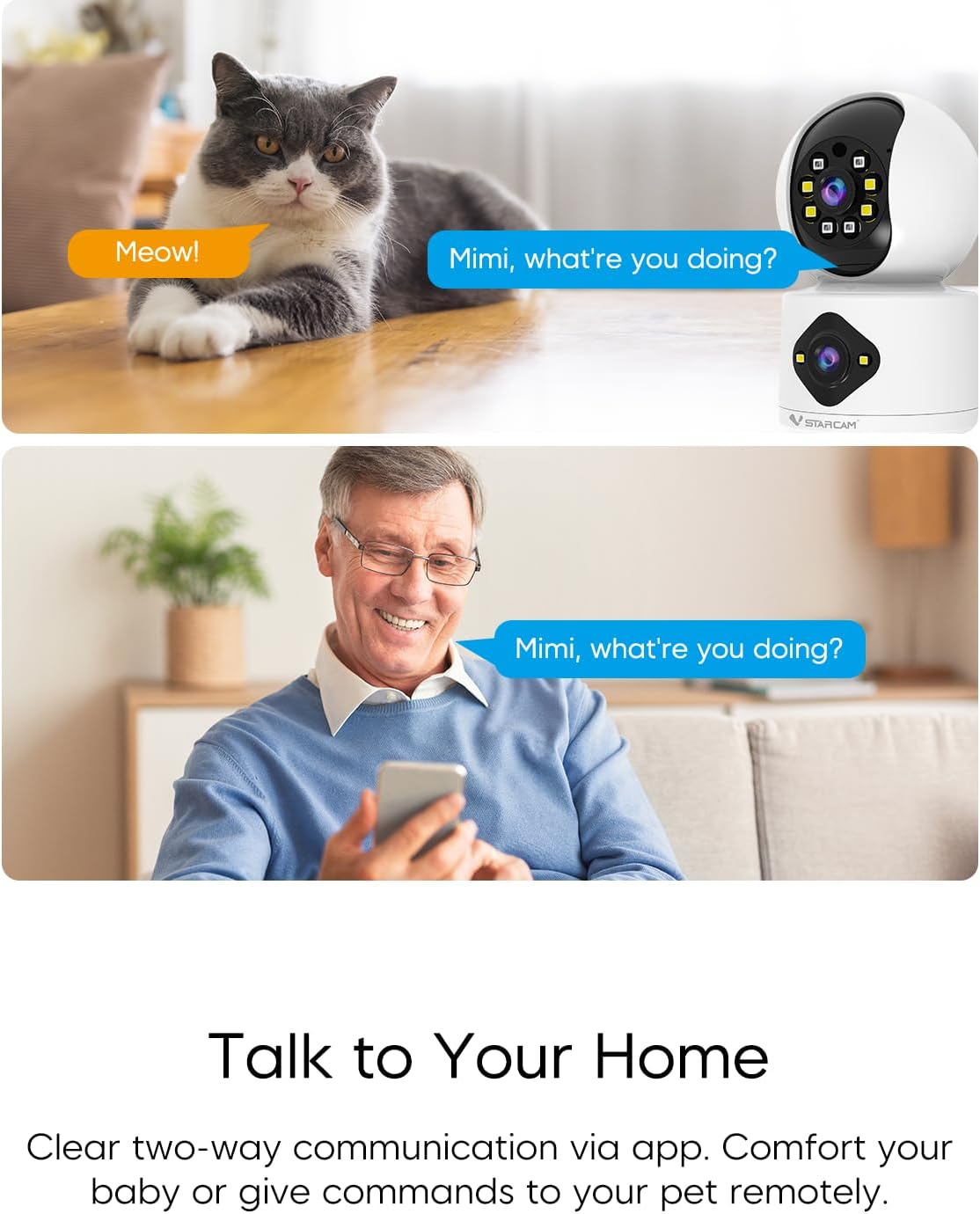 VSTARCAM Indoor Security Camera, 2K Dual Lens WiFi Camera with Two Live Views, 360° Pan & 90° Tilt, Two-Way Audio, Color Night Vision, Motion Alerts, 24/7 Recording for Baby, Pet, Elderly & Home