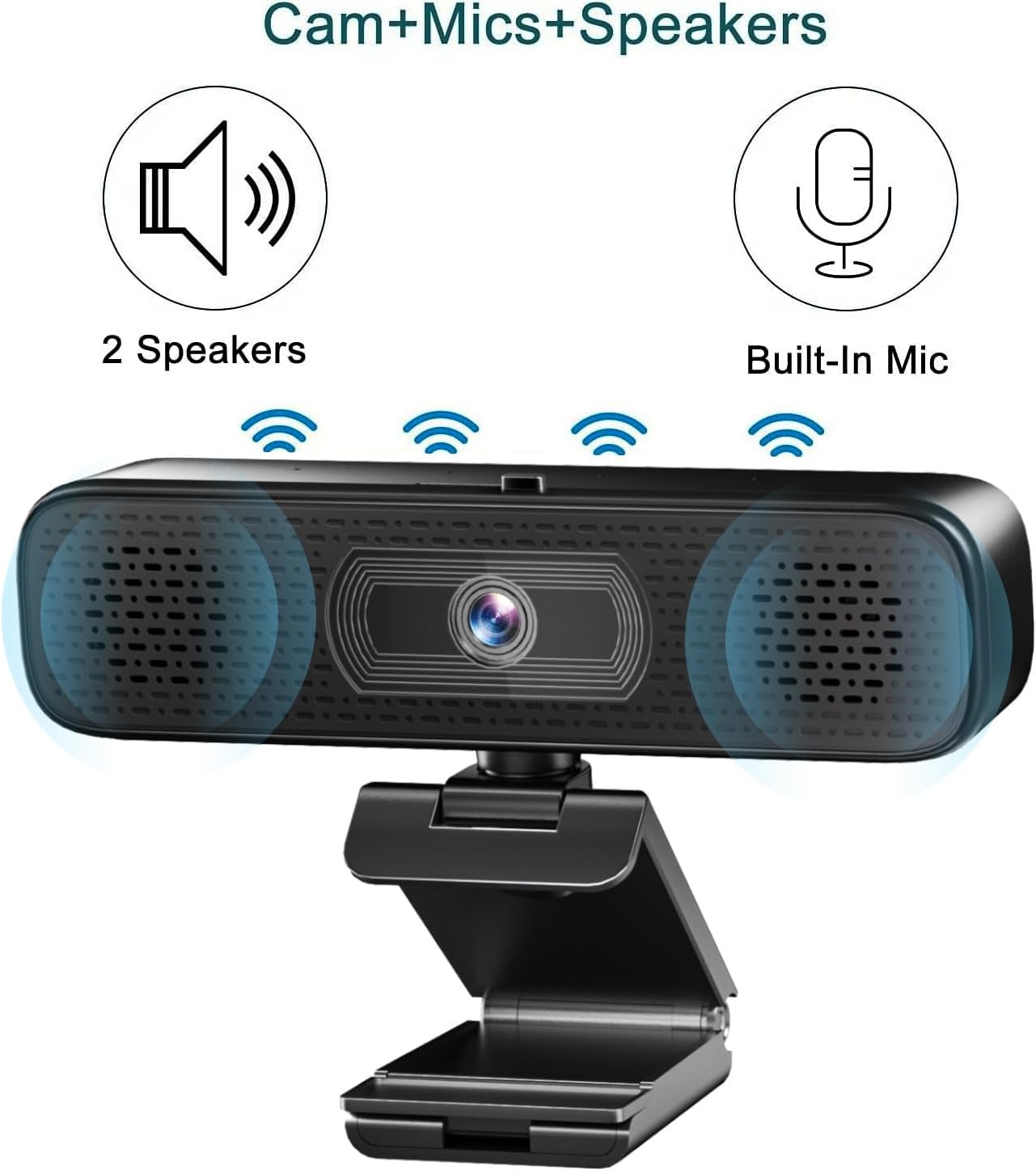 3-in-1 2K Webcam with Dual Speakers & 4 Noise-Canceling Mics, USB Plug & Play Computer Camera with Privacy Cover for Zoom Meeting Online Teaching Video Calling