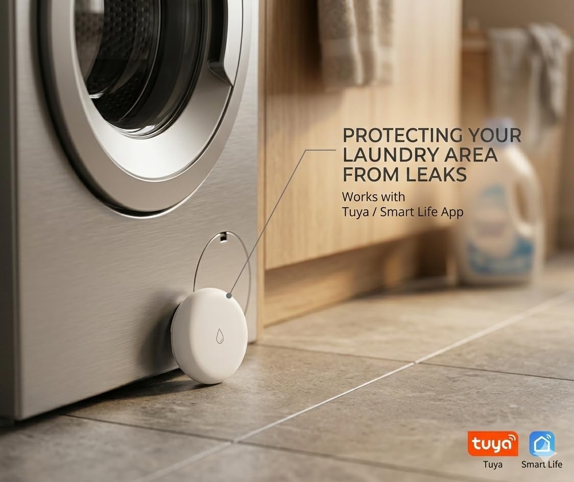 Tuya ZigBee Smart Water Leak Sensor with Built-in Alarm, IP54 Water-Resistant Flood Detector, App Notification &amp; Remote Monitoring, Compatible with Alexa &amp; Google Home (ZigBee Hub Required)