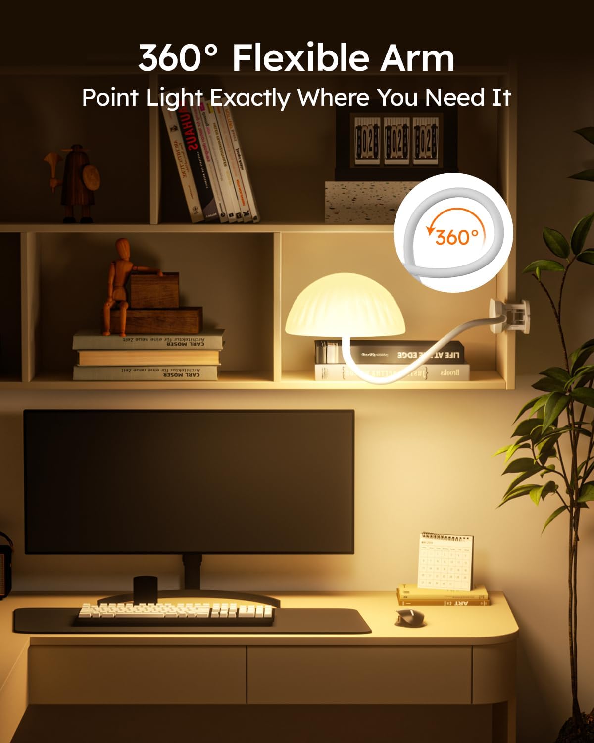 Rechargeable Clip On Lamp, Cordless Touch Control Desk Lamp with RGB Ambient Mode & 3000K–6000K Dimmable Book Reading Light, Portable Gooseneck Lamp Battery Operated Clamp On Table Bedside Headboard