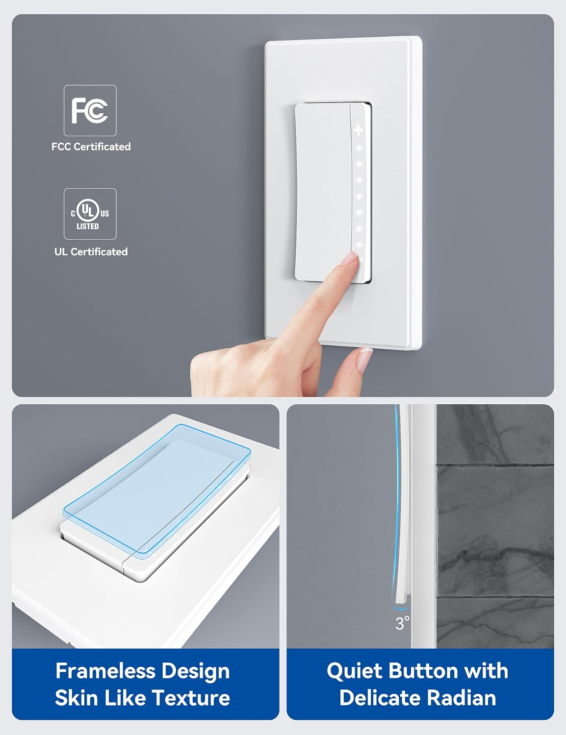 ELEGRP Smart Dimmer Light Switch DPR30, 2.4GHz Wi-Fi Dimmer Switch Compatible with Alexa and Google Assistant, Single Pole/3 Way, Needs Neutral Wire, No Hub Required, UL Listed, Matte White, 10 Pack
