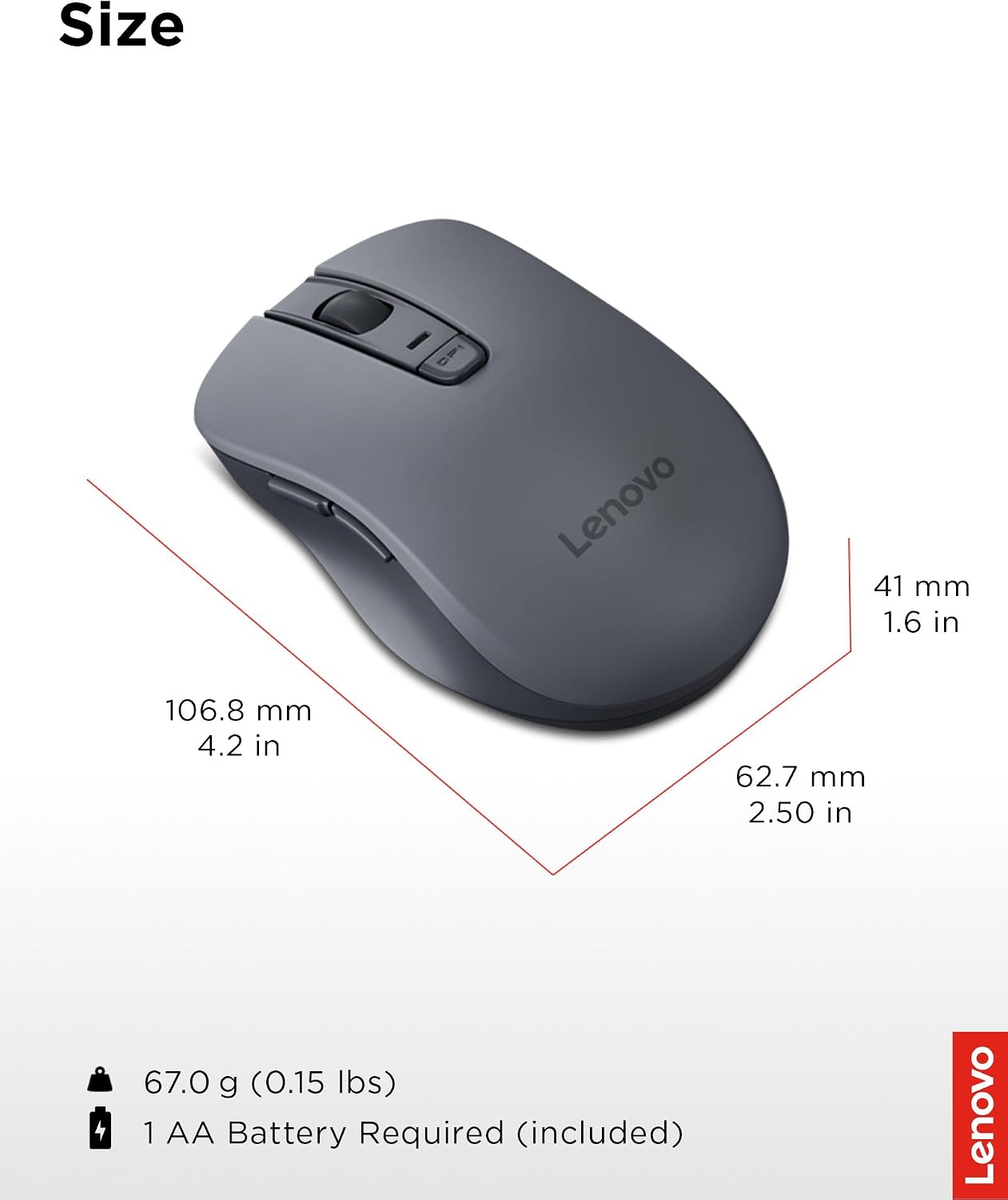 Lenovo WL310 Bluetooth Silent Mouse, Ergonomic, Adjustable DPI, Silent Clicks, Bluetooth 5.0, Portable for Windows, Mac, and Chromebook, Grey