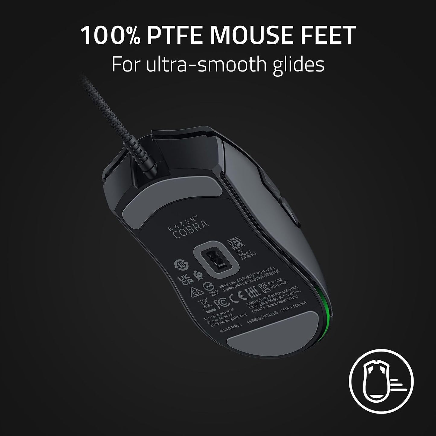Razer Cobra Wired Gaming Mouse, Gen-3 Optical Switches, 58g, Black | Chroma RGB Lighting with Underglow, Precise 8500 DPI Optical Sensor, 100% PTFE Mouse Feet