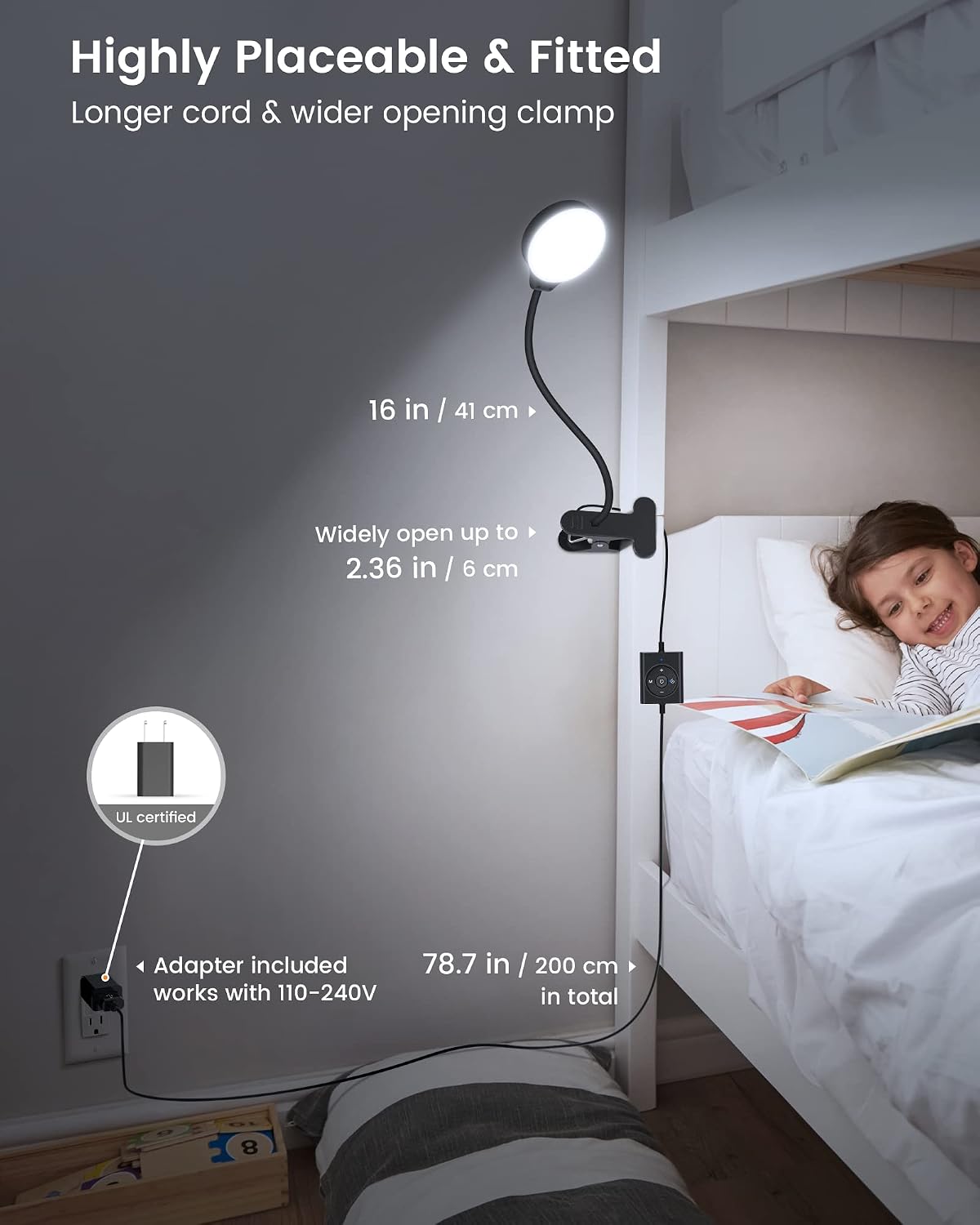 Glocusent 5W Clip on Light, 3 Colors & 5 Brightness Reading Light for Bed | Flexible Gooseneck Clip on Lamp, 30-Min Timer, Reading Lamp, Perfect Desk Lamp for Dorm,Bunk,Bed,Headboard,Table,Work,Craft
