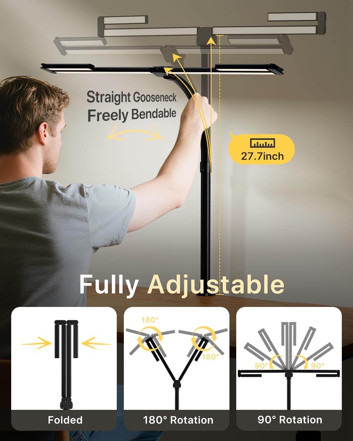 42" LED Desk Lamp for Home Office, 4-Panel 1800LM Light with Remote & Clamp