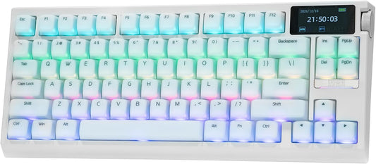 EPOMAKER G84 PRO Wireless Gaming Keyboard w/Screen&Knob, Silicone Keycaps | 8000mAh, Hot-Swap, BT5.0/2.4G/USB-C Mode, RGB, 75% Creamy Mechanical Keyboard for Gamers/Office (White, Creamy Jade Switch)