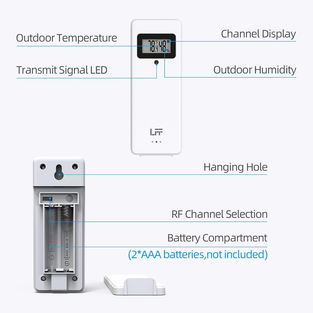 LFF Wireless Remote Sensor With Indoor Outdoor Temperature and Humidity, LCD Display for Weather Station, Atomic Clock - Updated Version