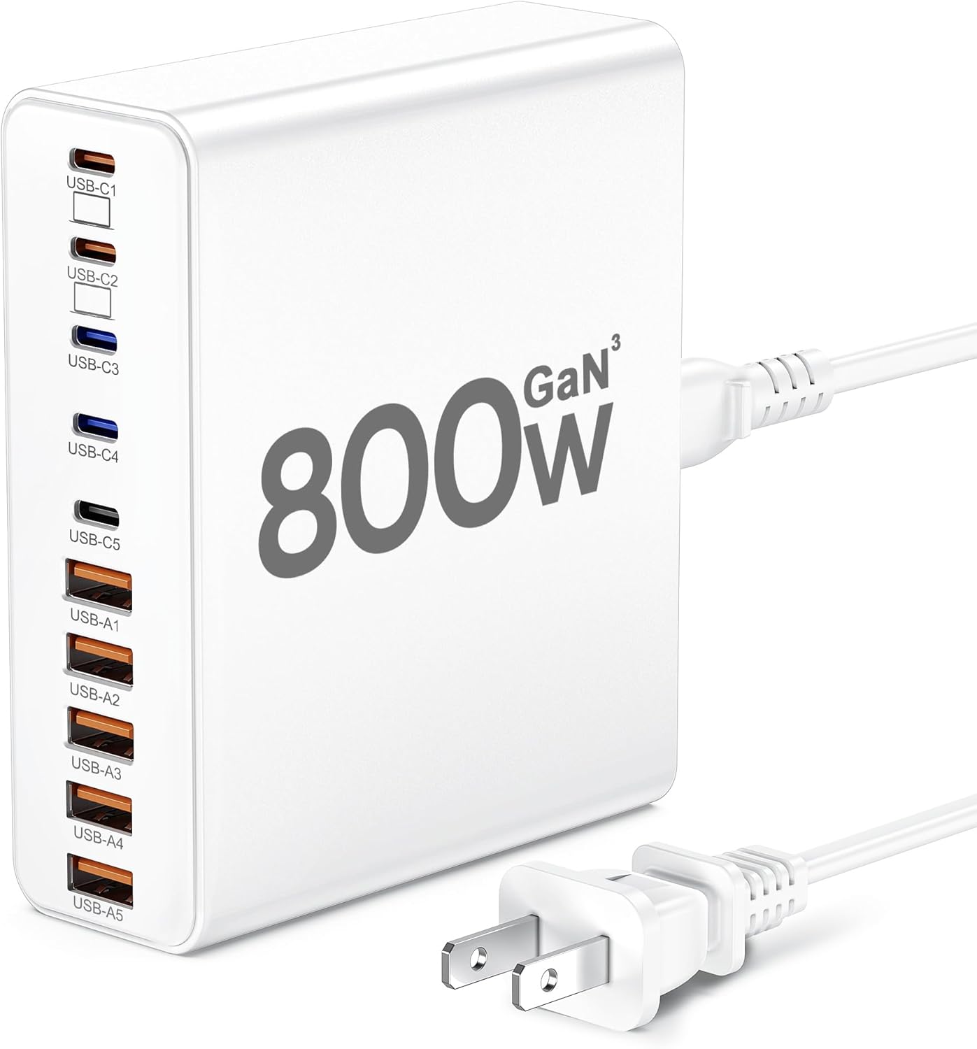 800W USB C Charger Block,10-Port GaN Charging Station | Fast Charging Type C & USB A Wall Charger Adapter for MacBook Pro/Air,iPhone,iPad,Dell XPS,Samsung Galaxy (Bright Black)