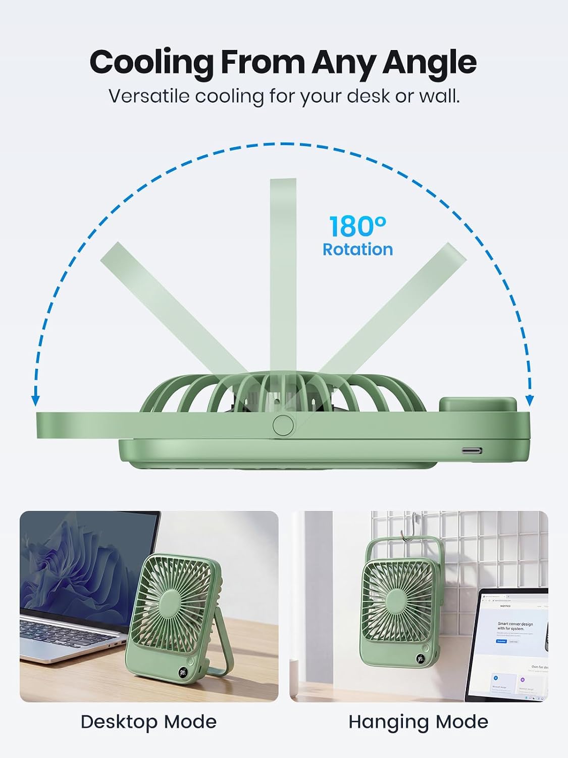 TOPK 2 Pack Portable Desk Fan 5000mAh, Quiet, Ultra-Thin | Rechargeable Fans, 4-Speed Quiet, LED Display For Office, Bedroom, Cruise & Travel