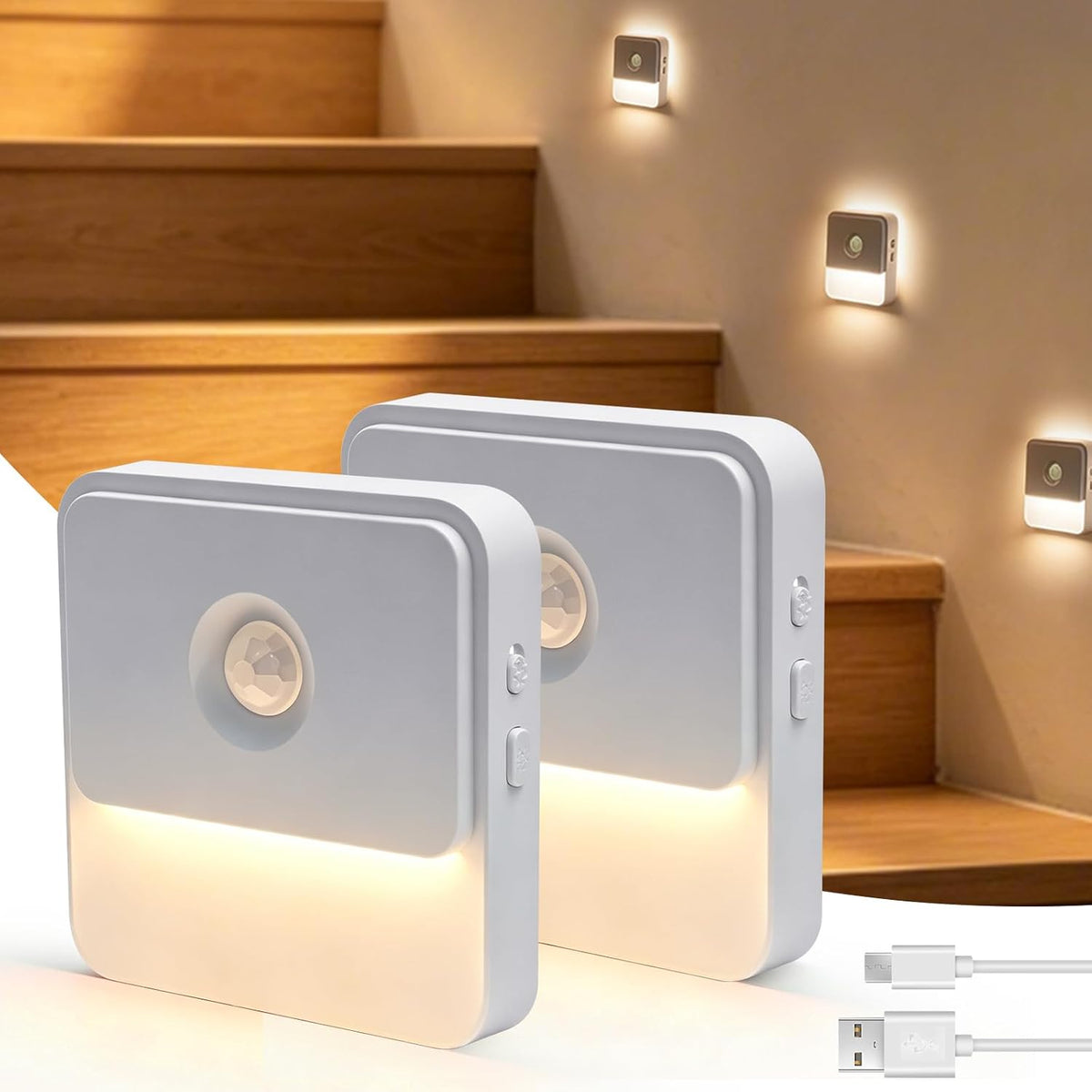 Backlit Warm White Rechargeable Motion Sensor LED Foot Light Auto On/Off