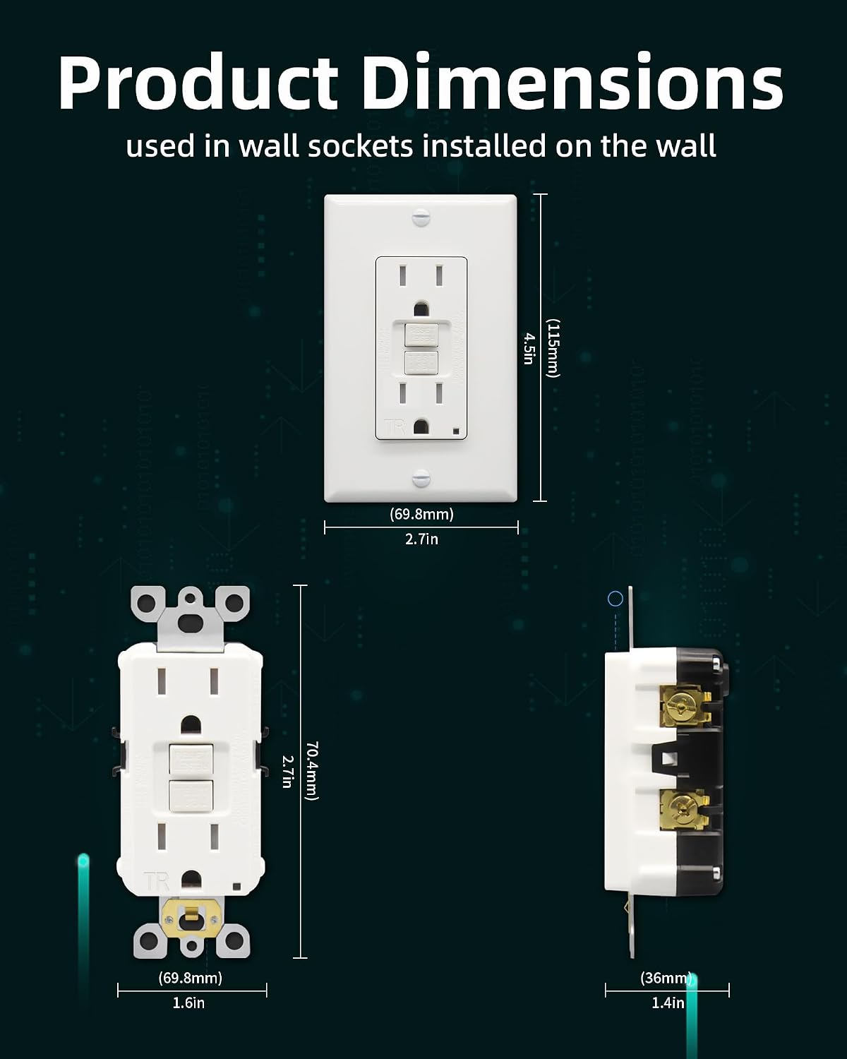 ThunderWay GFCI Outlet 15 Amp, Tamper-Resistant Receptacle, Self-Test with LED Indicator, Indoor/Outdoor Use, ETL Listed, Includes Decor Wall Plates and Screws, White, 10 Pack